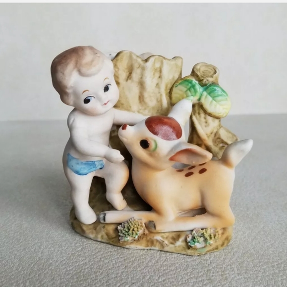 Vintage Cherub Deer Fawn Woodland Japan Vase - Picture 7 of 7